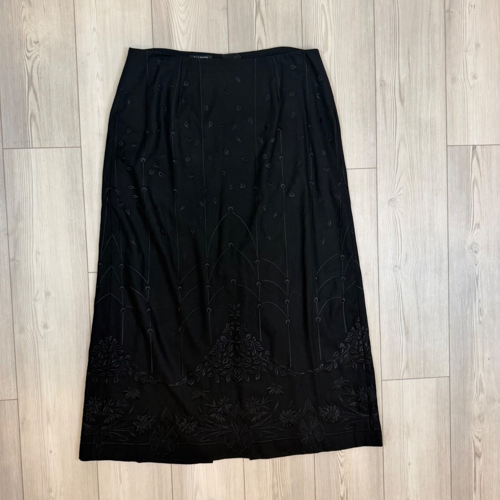 Talbots Woman Black Wool Blend Embroidered Maxi Skirt Size 16W Floral Tonal